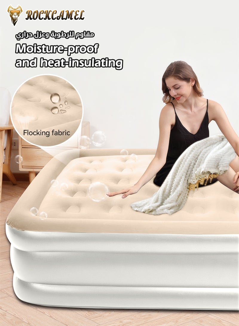 ROCKCAMEL Inflatable Mattress with Built-in Electric Pump, Portable Air Bed Sleeping Pad, 3 Layers Double Camping Air Bed Blow up Bed with Storage Bag for Camping Travel Home, Beige (205*152*48cm) - Image 3